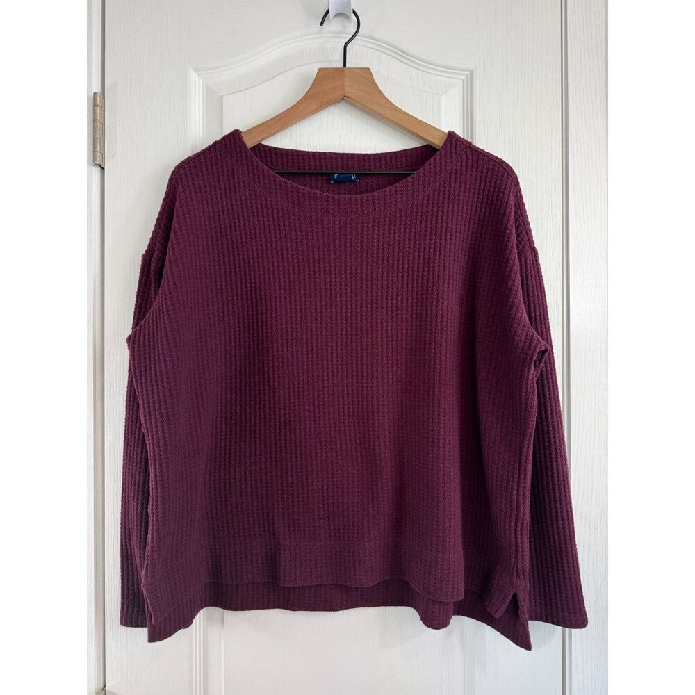Splendid Women's Burgundy Waffle Knit Long Sleeve Top Size M Medium *FLAW*